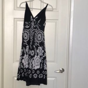 Boho Floral Black and White Midi Dress